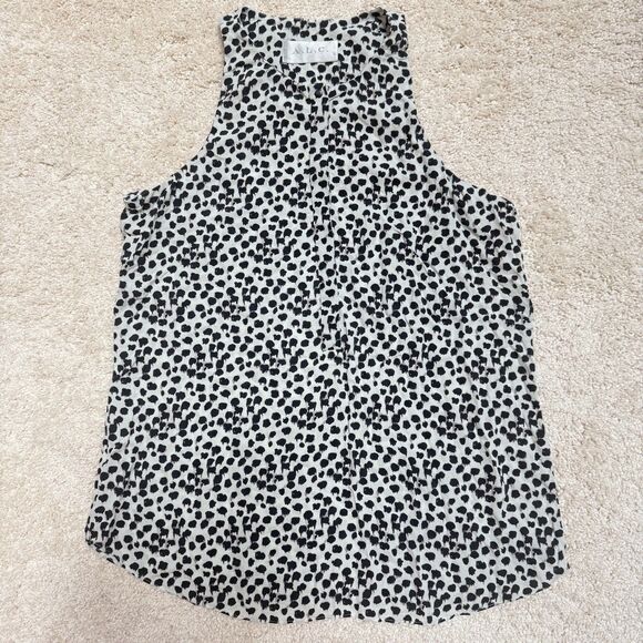 NWOT A.L.C. Animal Print White Black One Button Front Sleeveless Silk Top Sz XS - Picture 2 of 12